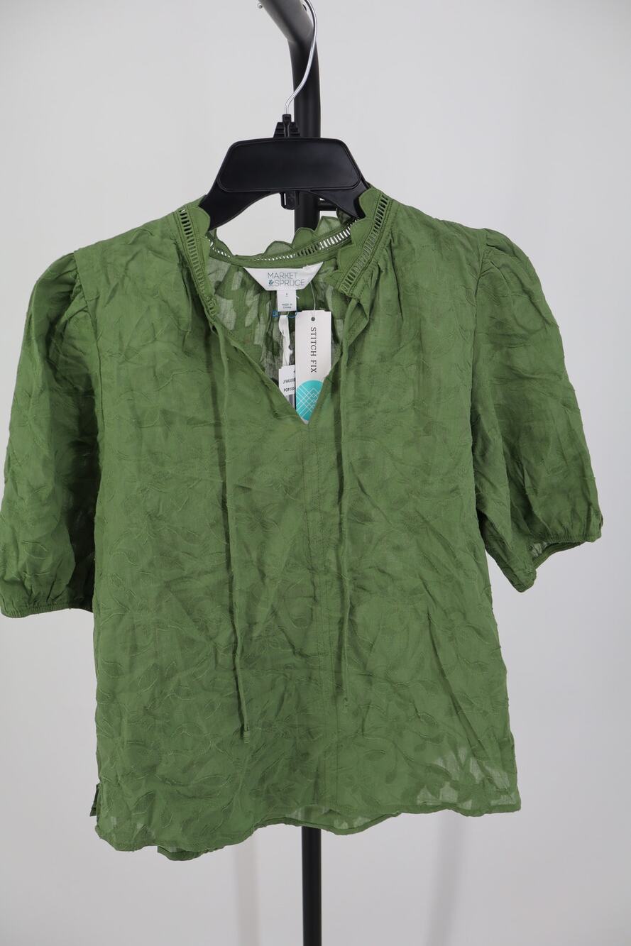 NEW Market & Spruce Tie Front Blouse Women's Green 3/4 Sleeve Size S